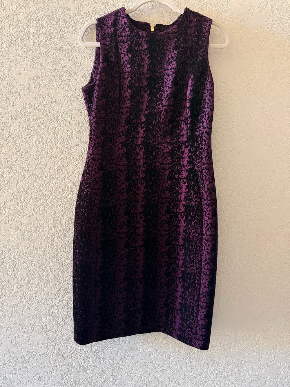 CALVIN KLEIN Velvet Purple Burnout Damask Flocked Sheath Casual Dress Sz 8